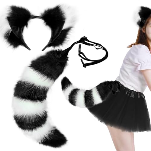 AOpghY Fox Ohren und Schwanzset, pelzige Fuchs Ohren Stirnband, Kunstfell Therian Tail, niedliches Fox -Kostüm für Cosplay -Party -Kostümzubehör, Schwarze Treat Play Supplies von AOpghY