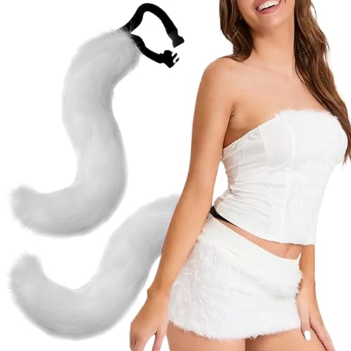 AOpghY Fox Tail künstlich 20-Zoll Pelzendschwanz realistischer Kunstpelzschwanz mit Verstellbarer Taillengürtel eingebauter Rahmen dekoratives Therian Tail White Kleid und vorliegende Vorräte von AOpghY