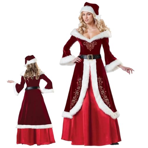 AOpghY Frau Claus Kostüm Erwachsene Frauen, 3pcs/Set Frau Claus Kleid mit Hut, Gürtel, Rock, Santa Claus Kostüm, L -Urlaub und Maskerade -Kleidungszubehör von AOpghY