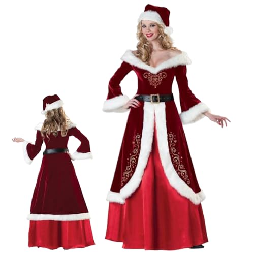 AOpghY Frau Claus Kostüm Erwachsene Frauen, 3pcs/Set Frau Claus Kleid mit Hut, Gürtel, Rock, Santa Claus Kostüm, M -Urlaubskostümen und Dress -up -Vorräte von AOpghY