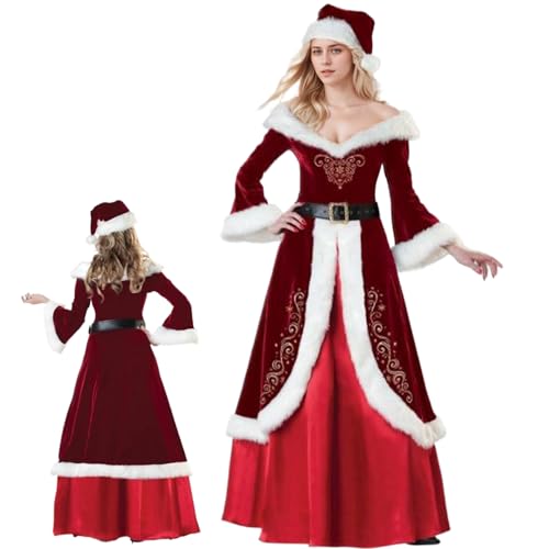 AOpghY Frau Claus Kostüm Erwachsene Frauen, 3pcs/Set Frau Claus Kleid mit Hut, Gürtel, Rock, Santa Claus Kostüm, XL Urlaubskostüme und Dress -up -Vorräte von AOpghY