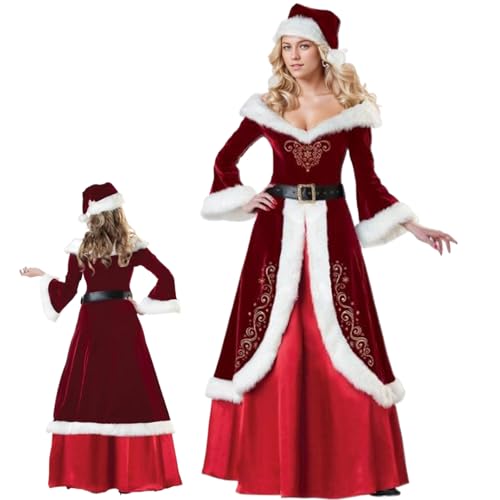 AOpghY Frau Claus Kostüm Erwachsene Frauen, 3pcs/Set Frau Claus Kleid mit Hut, Gürtel, Rock, Weihnachtsmann -Kostüm, L -Urlaubskostümen und Dress -up -Vorräten von AOpghY