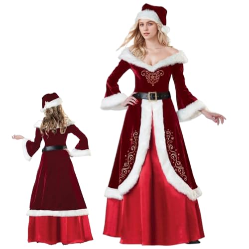 AOpghY Frau Claus Kostüm Erwachsene Frauen, 3pcs/Set Frau Claus Kleid mit Hut, Gürtel, Rock, Weihnachtsmann -Kostüm, XL Urlaub und Maskerade -Kleidungszubehör von AOpghY