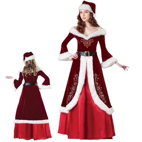 AOpghY Frau Claus Kostüm Erwachsene Frauen, 3pcs/Set Frau Claus -Kleid mit Hut, Gürtel, Rock, Weihnachtsmann -Kostüm für Weihnachten Party, Cosplay, XXL vorläuft und anziehen Vorräte von AOpghY