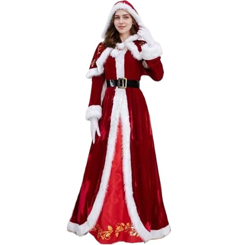 AOpghY Frau Claus Kostüm Erwachsene Frauen, 4pcs/Set Frau Claus -Kleid mit rotem Kapuzenumhang, Gürtel ＆ Handschuhen, Santa Claus Kostüm, 2XL Urlaub und Maskerade -Dress -up -Vorräte von AOpghY