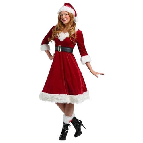 AOpghY Frau Claus Kostüm Erwachsene Frauen Süßes & süßes Frau Claus Kostüm umfasst Kleid, Hut, Gürtel und Beinwache, Weihnachtskostüme, XL Urlaubskostüme und Dress -up -Vorräte von AOpghY