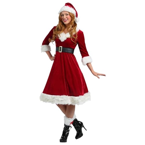 AOpghY Frau Claus Kostüm Erwachsene Frauen Süßes & süßes Frau Claus Kostüm umfasst Kleid, Hut, Gürtel und Beinwache, Weihnachtskostüme, m tun vor, Vorhanden zu Machen und Vorräte zu verkleiden von AOpghY