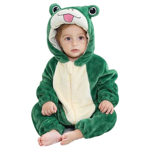 AOpghY Frosch- Onesie Kinder süßer Kapuze-Baby Strampler mit Silme Gesicht Reißverschlüsse Thermal Langarm Flanell Baby-Strampler von AOpghY