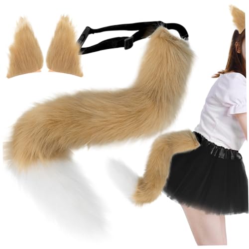 AOpghY Fuchsohren und Schwanzset Fuchsschwanz und Fuchs Ohren Haarclip 25.6 '' Langer Flauschiger pelziger Schwanz Therian Gear Fuchs Kostüme braune Kleider von AOpghY