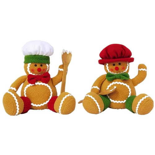 AOpghY Gingerbread Plüsch 2 PCs sitzen Weihnachtsleberpuppe Halten Löffel mit Hut auf männliche und weibliche Lebkuchen Weihnachtsdekoration für Zuhause, Party, Freizeitspielzeug von AOpghY