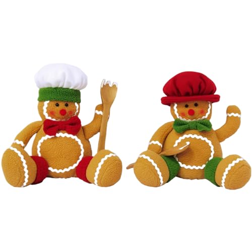 AOpghY Gingerbread Plüsch 2 PCs sitzen Weihnachtsleberpuppe Halten Löffel mit Hut auf männliche und weibliche Lebkuchen -Weihnachtsdekoration für Zuhause, Party, Mall niedliche Plüschspielzeuge von AOpghY