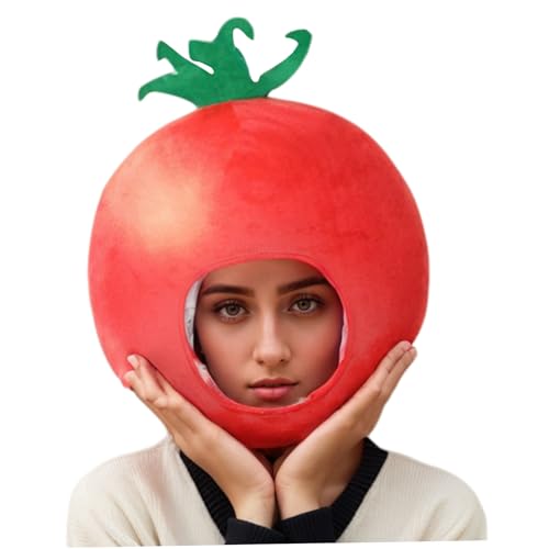 AOpghY Halloween Fruchtkostüm süße Tomatenform Fruchthut gefüllt Plüsch Funny Hut Tomaten Kostüm Kopfbedeckung für Halloween Cosplay Party Cosplay Partyzubehör von AOpghY