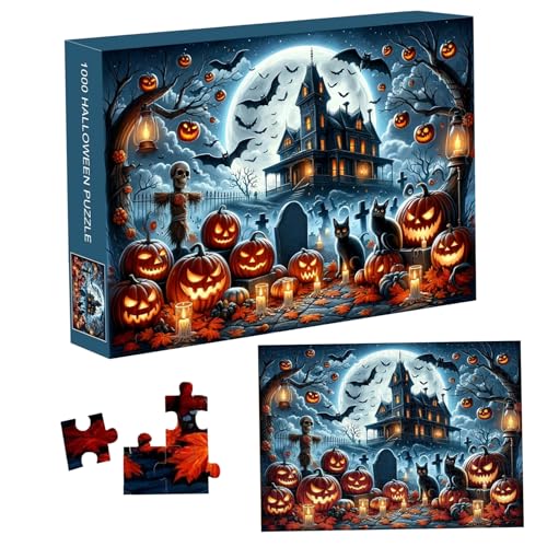 AOpghY Halloween -Rätsel 1000 Stücke 28x20 Halloween Albtraum Jigsaw Rätsel, Spukhaus, Kürbis, Skelett, Geister und Grabspielzeug von AOpghY