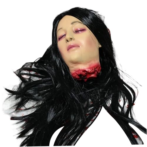 AOpghY Halloween Requisiten gruseliger realistischer falscher Kopf mit Langen Haarspäten hängen gruselige Ställe abgeschnittene Kopf Halloween Dekorationen für Party Haunted House Novelty Toys von AOpghY