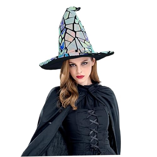 AOpghY Halloween Witch Hut, Cyber ​​Punk -Zaubererhut mit bunten Pailletten, atmungsaktive Hexenhüte mit innerem Futter, 15x15 Zoll Hexe Kostüm Cosplay Party Supplies von AOpghY