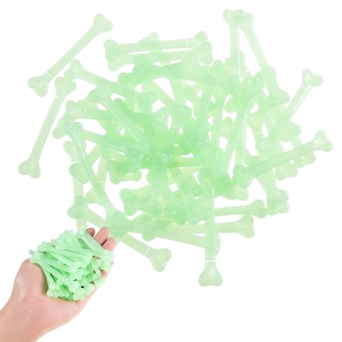 AOpghY Halloween gefälschte Knochen, 50pcs leuchten in dunklen Plastikknochen, Mini -Skelettknochen mit Loch, DIY Halloween -Skelettknochen für Halloween, Höhlenmensch, Green Novel Toys von AOpghY