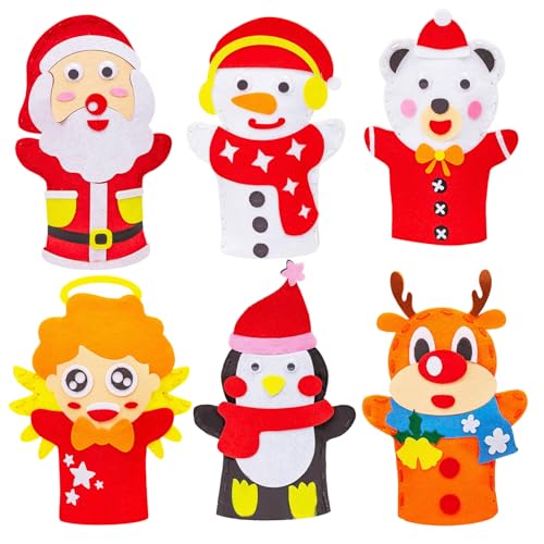 AOpghY Handpuppen, 6 PCs Weihnachts-Cartoon-Handpuppen, emotionale Glücksfinger Hände, Nicht gewebte Stoff Weihnachtshandpuppen für Erwachsene und Kinder, Freizeitspielzeug von AOpghY