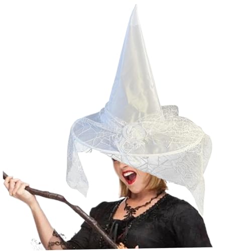 AOpghY Hexenhut für Frauen Spitze Wizard Hut Weißer Hexenhut Verrückter Hut für Hexenkostüm, Cosplay, Halloween -Party Maskerade Dress Upgies von AOpghY