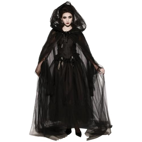 AOpghY Hexenkostüm für Frauen 1 Set Vintage Renaissance bestickte Geisterbraut Kostüm gruselige Schwarze Geisterkostüm, XL Dress Up und tun zu tun, um Waren zu geben von AOpghY