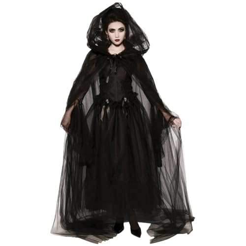 AOpghY Hexenkostüm für Frauen 1 Set Vintage Renaissance bestickte Geisterbraut Kostüm gruseliges Schwarz -Geister -Kostüm, XXL Dress Up und Tat Goods von AOpghY