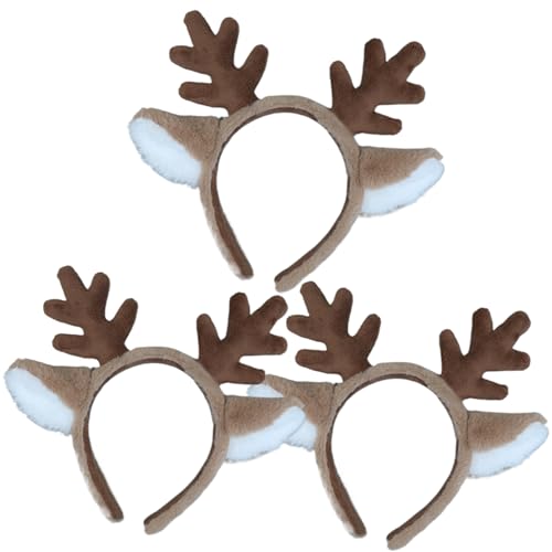 AOpghY Hirschgeweihe Stirnband, 3pcs niedliches realistisches Geweihstirnband, Flauschiges Plüschhirschstirnband, Hirschkostüm für Weihnachtsfeier Cosplay Festliche Masquerade -Kleiderlieferungen von AOpghY