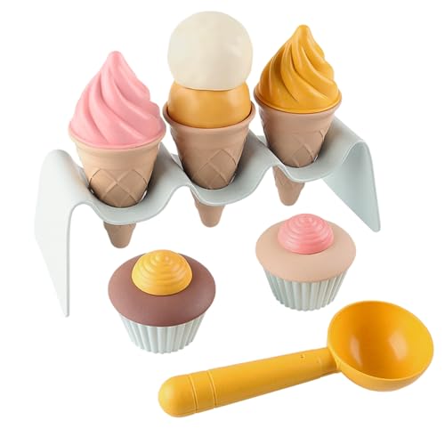 AOpghY Ice Cream Play Set (7pcs) Realistische Entwicklungs -PP -Spiel -EIS -EIS -Set für Kinder Abnehmbarer DIY Interactive Waschkinderspielzeug für Zuhause, Strand, Garten -Eisspiel -Set von AOpghY