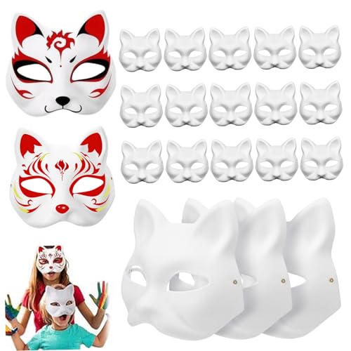 AOpghY Katzenmasken zum Malen von 20 PCs DIY White Cat Maske niedliche realistische Therian Maske Dekorative Halbgesicht Tiermaske für Halloween Masquerade Cosplay Party Dress Up Supplies von AOpghY