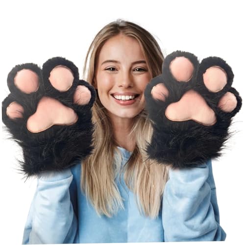 AOpghY Katzenpfotenhandschuhe 1 Paar Halloween Katze Pelry Paws Handschuhe Plüsch Winter Therian Handschuhe Fäustlinge Katze Handschuhe Schwarze Festliche Masquerade Dress -up Vorräte von AOpghY