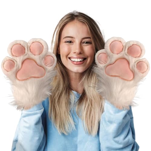 AOpghY Katzenpfotenhandschuhe 1 Paar Halloween Katze Pelz Pfoten Handschuhe Plüsch Winter Therian Handschuhe Fäustlinge Katze Handschuhe weiße Urlaub Kostüme und Dress -up -Vorräte von AOpghY