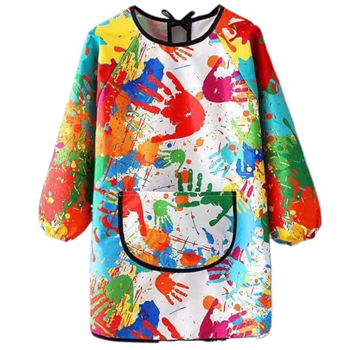 AOpghY Kids Art Smocks Round Ausschnitt Polyestermalerei Schürze für Kinder mit Ärmeln und große Tasche Bequeme Kinderschürze für Kunst, Mal von AOpghY