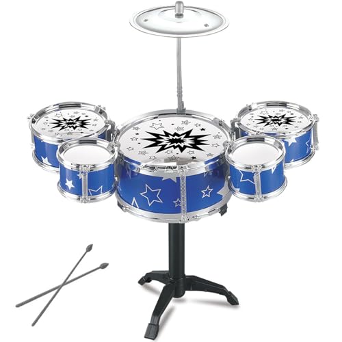 AOpghY Kids Drum Set mit 5 Drums und 1 Cymbal Clear Sound Mini Drum Set Early Education Kleinkind -Drum Set Plastik mit dreieckiger Basisanfänger -Drum -Set, Blue Mini Drum Set von AOpghY