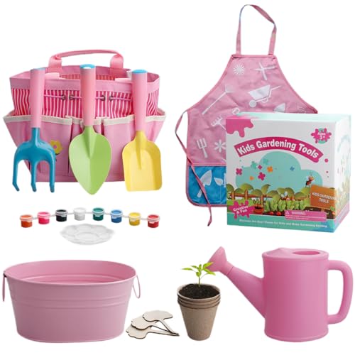 AOpghY Kids Gardening Set, 11PCS Kleinkind Gartenset umfassen Schaufel, Rechen, Gabel, Blumentopf, Schürze, Bewässerung können ＆ Einkaufsbeutel, farbenfrohe Gartengeschenke tun, tun Spielbedarf vor, von AOpghY