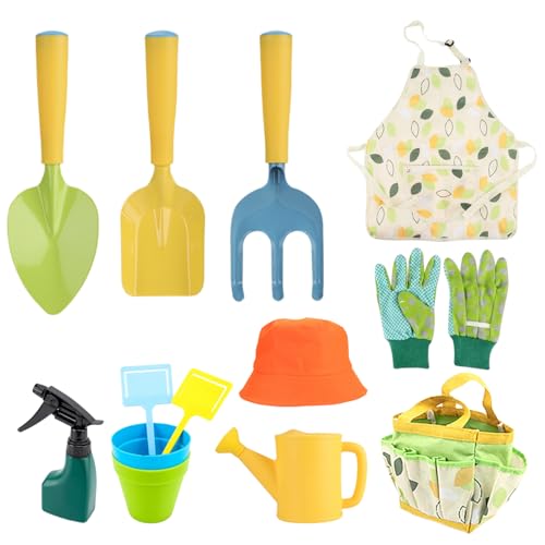 AOpghY Kids Gardening Set, 11PCS Kleinkind Gartenset wie Schaufel, Rechen, Wassertopf, Handschuhe, Schürze, Hut, Blumenpot ＆ Einkaufsbeutel vor, Spielen zu Spielen. von AOpghY