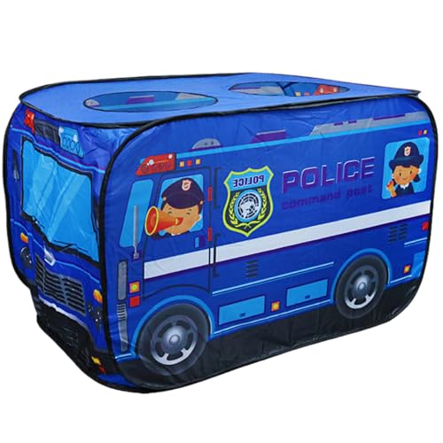 AOpghY Kinder Pop-up-Zelt 44.1x27.6x29.5 faltbares Autozelt atmungsaktives Spielzelt mit Rolling Door & Skylight Non Schrumpfkinderzelt, Polizeiauto Kinderspielhaus von AOpghY