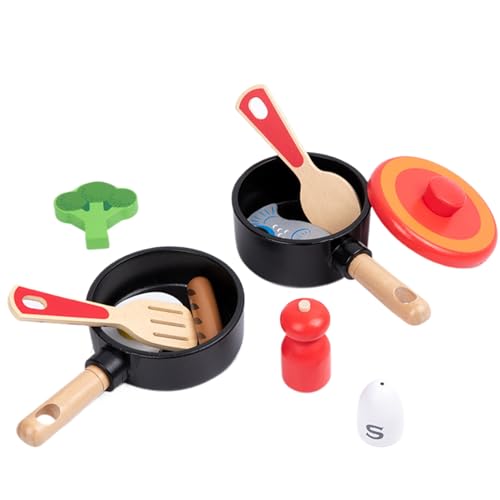 AOpghY Kindertöpfe und Pfannen Playset 11pcs Holzspiel Kitchenzubehör Kinder tun Playt Pots und Pfannen Kochspielzeug mit Kochgeschirr & Zubehör Kinderspielzeug von AOpghY