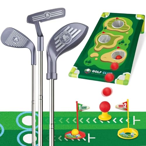 AOpghY Kleinkind Golf Set Garden Plastik Kids Golf Set mit Golfmatte 3 Golf Tee 9 Bälle 3 Übungslöcher 3 Golfschläger Outdoor Indoor Golfspiele Kinder Golf Set von AOpghY