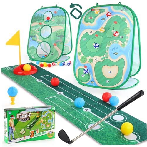 AOpghY Kleinkindgolf-Set, 3-in 1-Kinder-Golf-Set mit Club, Golf Put-Übungsmatte, 3-seitiger Golf-Chipping-Netz, Kleinkindspiele Set Toddler Golf Toy von AOpghY