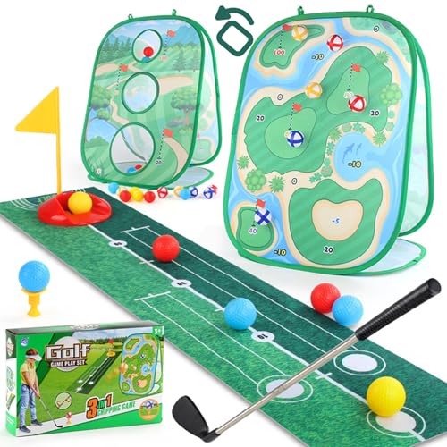 AOpghY Kleinkindgolf-Set, 3-in 1-Kinder-Golf-Set mit Club, Golf Put-Übungsmatte, dreiseitiges Golf-Chipping-Netz, Kleinkindspiele Set Toddler Golf Set von AOpghY