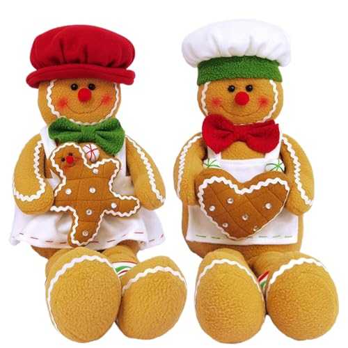 AOpghY Lebkuchen Mann Plüsch 2pcs Weihnachtsgingerbread Kissen gefüllt niedlichen Lebkuchen -Mann Plüschspielzeug mit langem Bein & Kochkappe Gingerbread Weihnachtsdekorationen von AOpghY