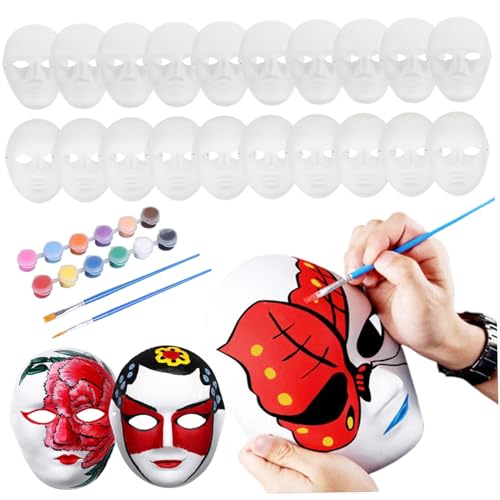 AOpghY Leere Maske für Männer Frauen 20pcs Full Face White Maske DIY -Farbe Papiermasken mit Pinsel & Pigment Halloween Maske Masquerade Dress endet von AOpghY