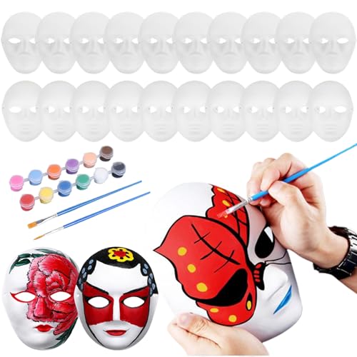 AOpghY Leere Maske für Männer Frauen 20pcs Full Face White Maske DIY Paintable Paper Masken mit Pinsel & Pigment Halloween Maske für Maskerade, Party, Bühnenmasken von AOpghY