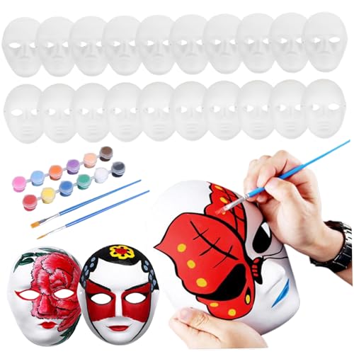 AOpghY Leere Maske für Männer Frauen 20pcs Vollgesicht weiße Maske DIY -Farbe Papiermasken mit Pinsel & Pigment Halloween Maske Festliche Masquerade Dress -up -Vorräte von AOpghY