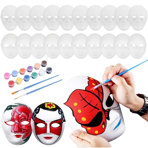 AOpghY Leere Maske für Männer Frauen 20pcs Vollgesicht weiße Maske DIY -Farbe Papiermasken mit Pinsel & Pigment Halloween Maske Masquerade Party Dress endet von AOpghY