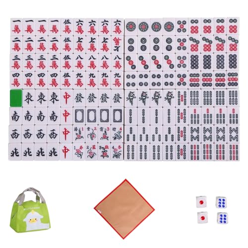 AOpghY Mahjong Set, 144pcs Mini Mahjong Game Set, 1 '' Reisegröße Mahjong -Karten 2023, Mahjong -Fliesen -Sets mit 4 Würfel, Tischtuch und Aufbewahrungstaschenspielzeug & Spielen von AOpghY