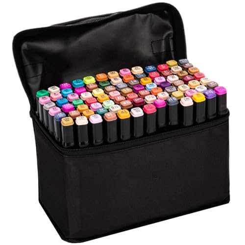 AOpghY Marker-Set (80pcs) 80 Color Oil-basierte 1mm- und 6-mm-Dau-Tippmarkierungen mit Aufbewahrungstasche für Kinder und Erwachsene zum Zeichnen, Buchfärbung, Notieren Sie Markierungsset EIN von AOpghY