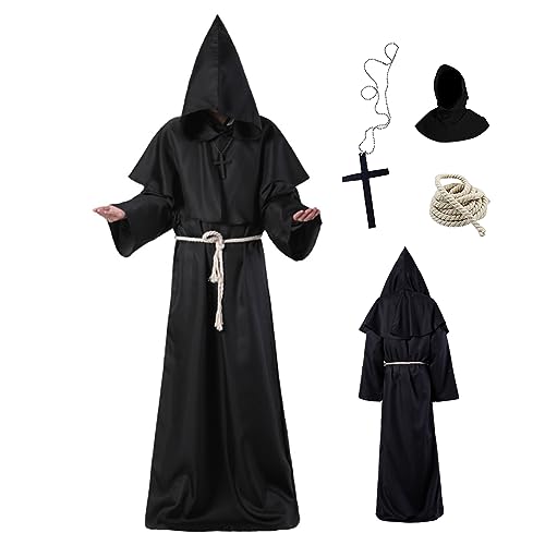 AOpghY Mönch Kostüm Männer Frauen Erwachsener Mönch Robe mit Kapuze Priester Robe Renaissance Halloween Kostüme mittelalterlich Kostüm Kostüm Kleid LOP TOP STAND PLAY SUPPLIES von AOpghY