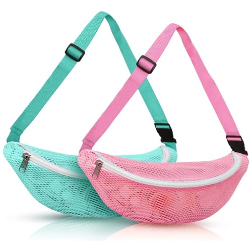 AOpghY Muschelbeutel Kinder 2 PCs Mesh Beach Bag Reißverschluss Strand Toy Bag mit verstellbarem Riemen Muschel Sammelnbeutel Tailentasche Musehell -Tasche von AOpghY