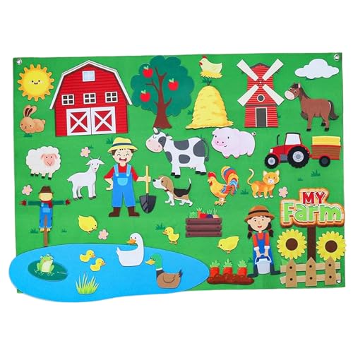 AOpghY Nutztiere 41 x 30 Zoll Filzgeschichte Brett Frühes Lernen Interaktiver Wand Hanging Filzboard für Kleinkinder Familien Weihnachten Rollen Spielen Kinder Kinderspielzeug von AOpghY