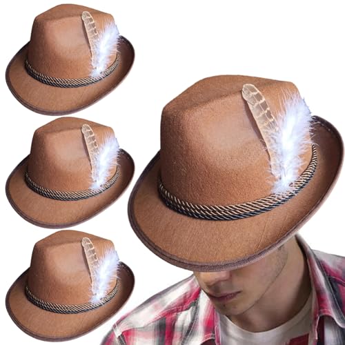 AOpghY Oktoberfest Hut 3pcs gefiederte Fedora Hut weiche dekorative Oktoberfesthüte für Männer und Frauen Retro Oktroberfest Dekorationen (Dunkelbraun) Cosplay -Partyzubehör von AOpghY