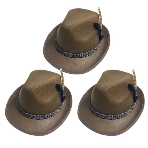 AOpghY Oktoberfest Hut für Männer 3pcs Wide Rand Federed Deutsche Hüte für Oktoberfest atmungsaktive freie Größe Nicht gewebter bayerischer Hut, Brown Cosplay Party Supplies von AOpghY